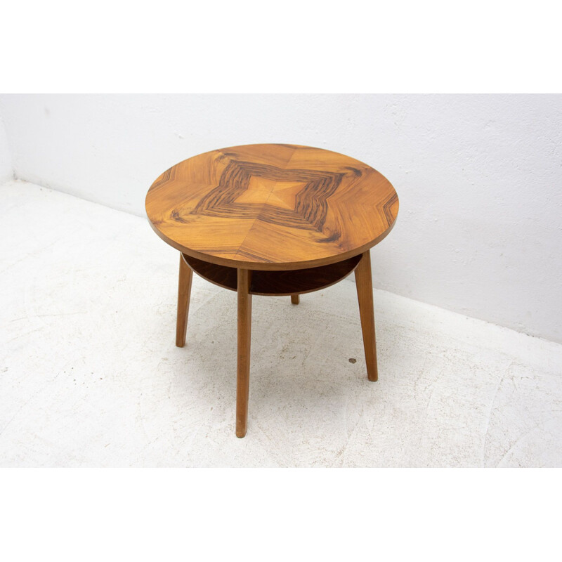 Vintage beech and walnut coffee table, Czechoslovakia 1960