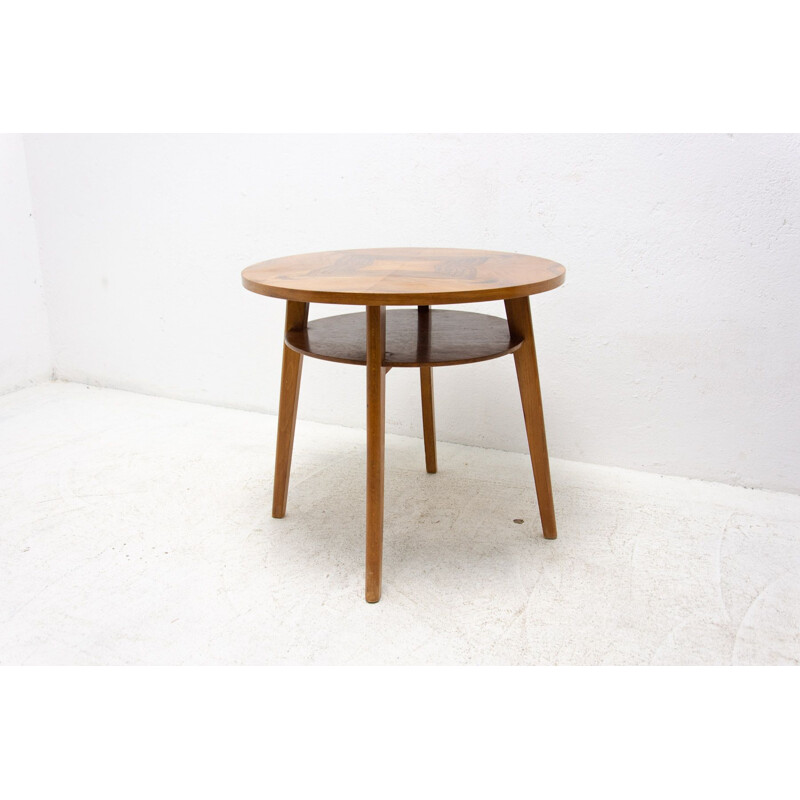 Vintage beech and walnut coffee table, Czechoslovakia 1960