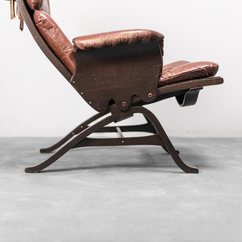 Bruine lederen fauteuil, 1970