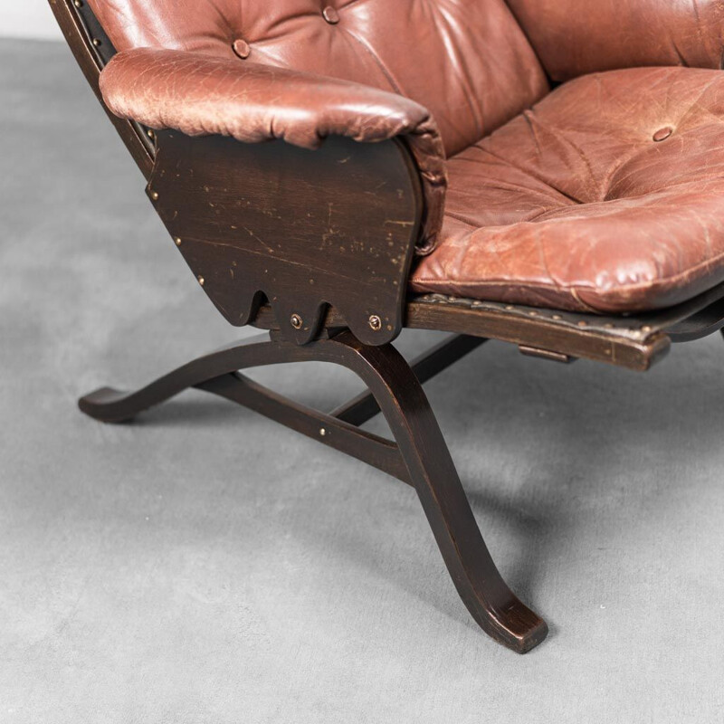 Fauteuil vintage en cuir brun, 1970