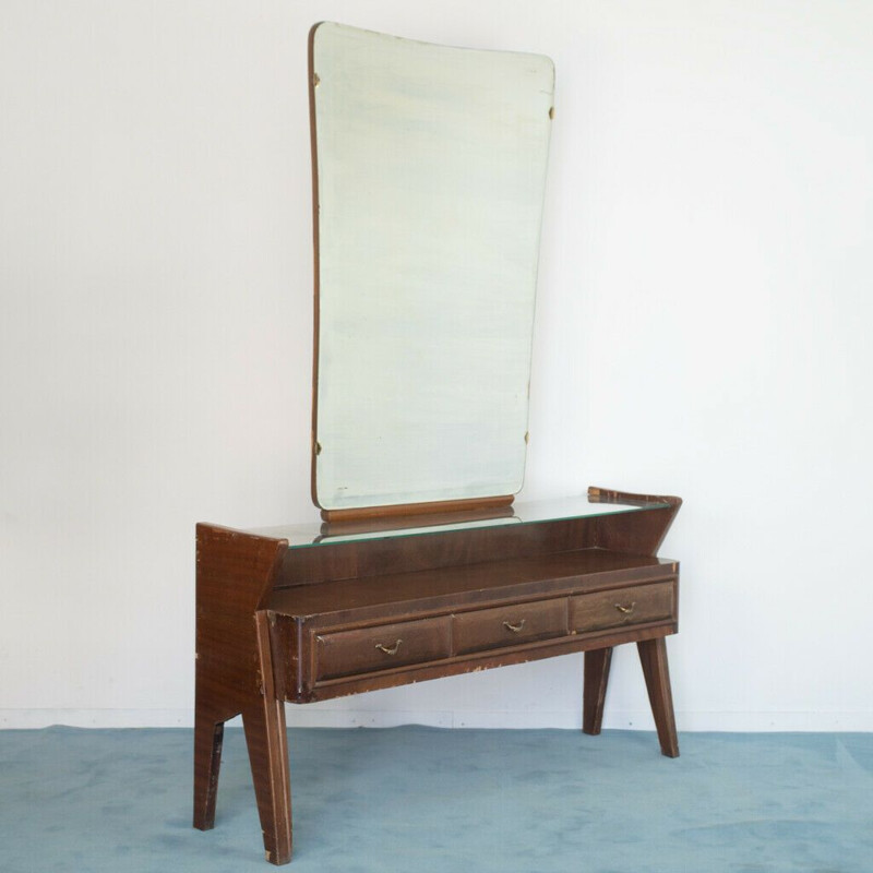 Tavolino da toilette vintage in legno marrone scuro, 1950