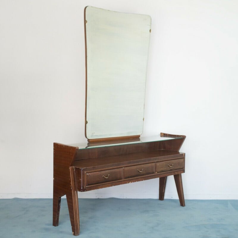 Vintage dark brown wood dressing table, 1950