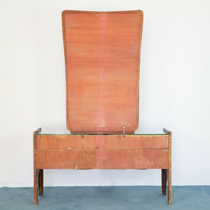 Vintage dark brown wood dressing table, 1950