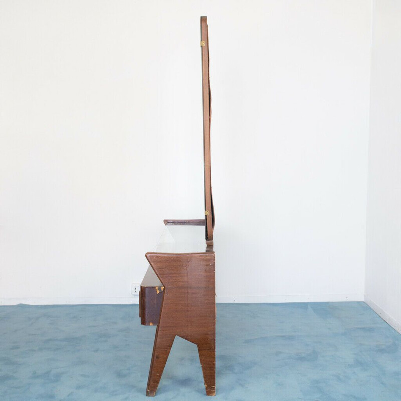 Vintage dark brown wood dressing table, 1950