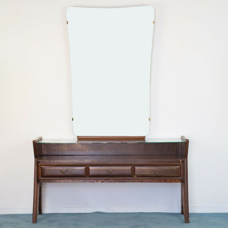 Vintage dark brown wood dressing table, 1950