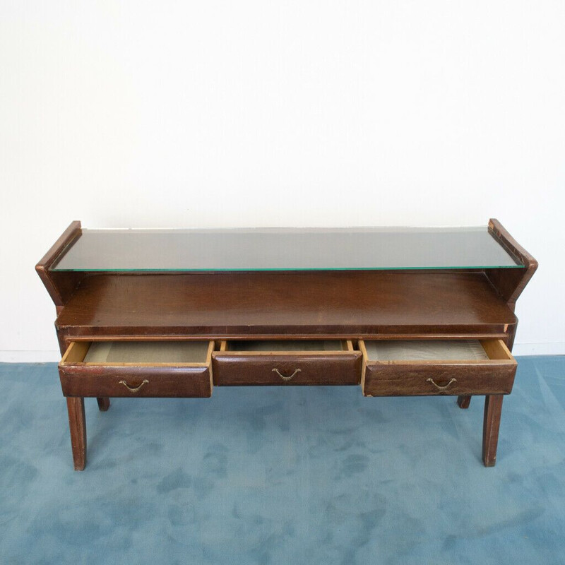 Vintage dark brown wood dressing table, 1950