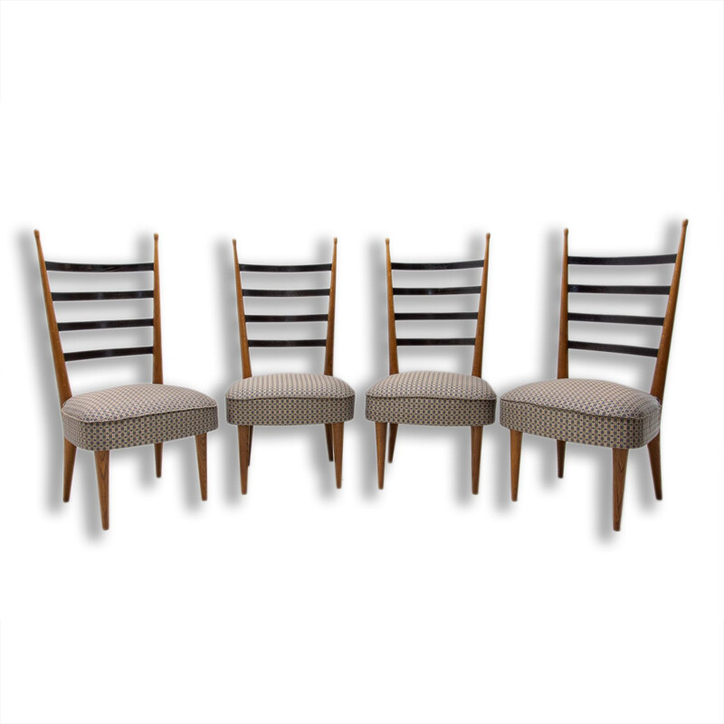 Set of 4 vintage beech wood and fabric dining chairs by Josef Pehr, Czechoslovakia 1940s