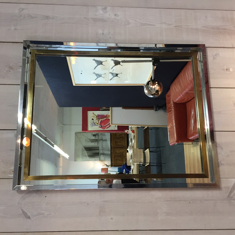 Chromed steel mirror and golden brass - 1970s