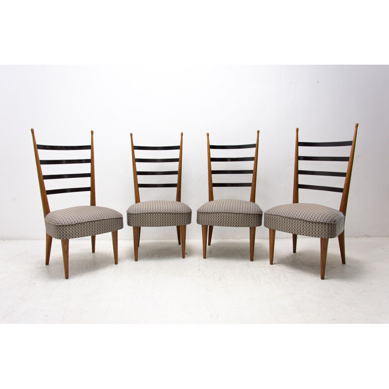 Ensemble de 4 chaises vintage en bois de hêtre et tissu par Josef Pehr, Tchécoslovaquie 1940