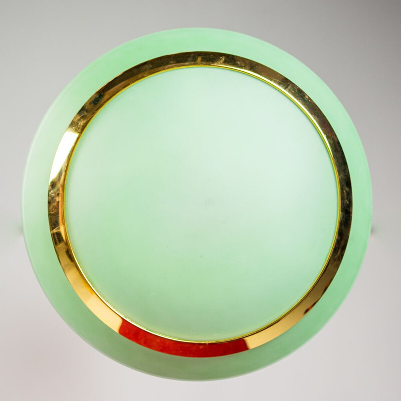 Lustre de latão Vintage e vidro opala verde, 1960