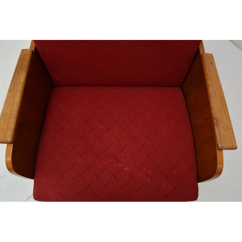 Vintage convertible armchair in wood and fabric, Czechoslovakia 1960s