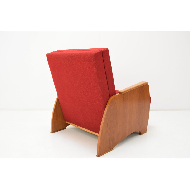 Vintage convertible armchair in wood and fabric, Czechoslovakia 1960s