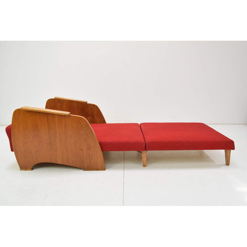 Vintage convertible armchair in wood and fabric, Czechoslovakia 1960s