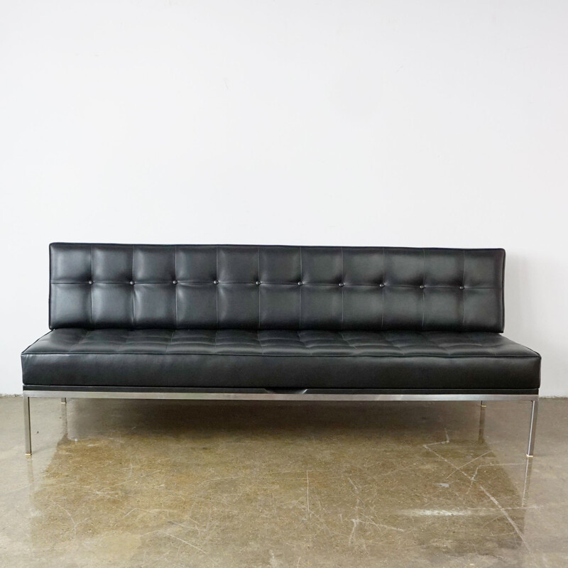 Vintage black leather Constanze sofa by Johannes Spalt for Wittmann, Austria 1960s