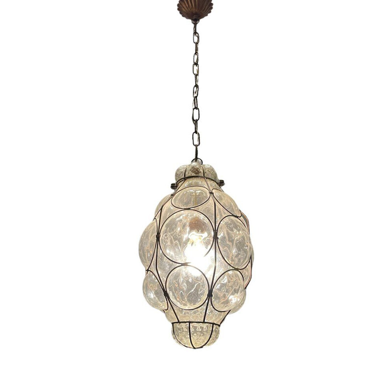 Lámpara colgante italiana vintage de cristal de Murano