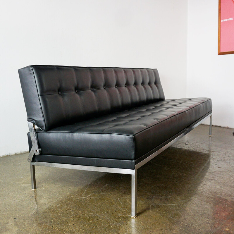 Vintage black leather Constanze sofa by Johannes Spalt for Wittmann, Austria 1960s