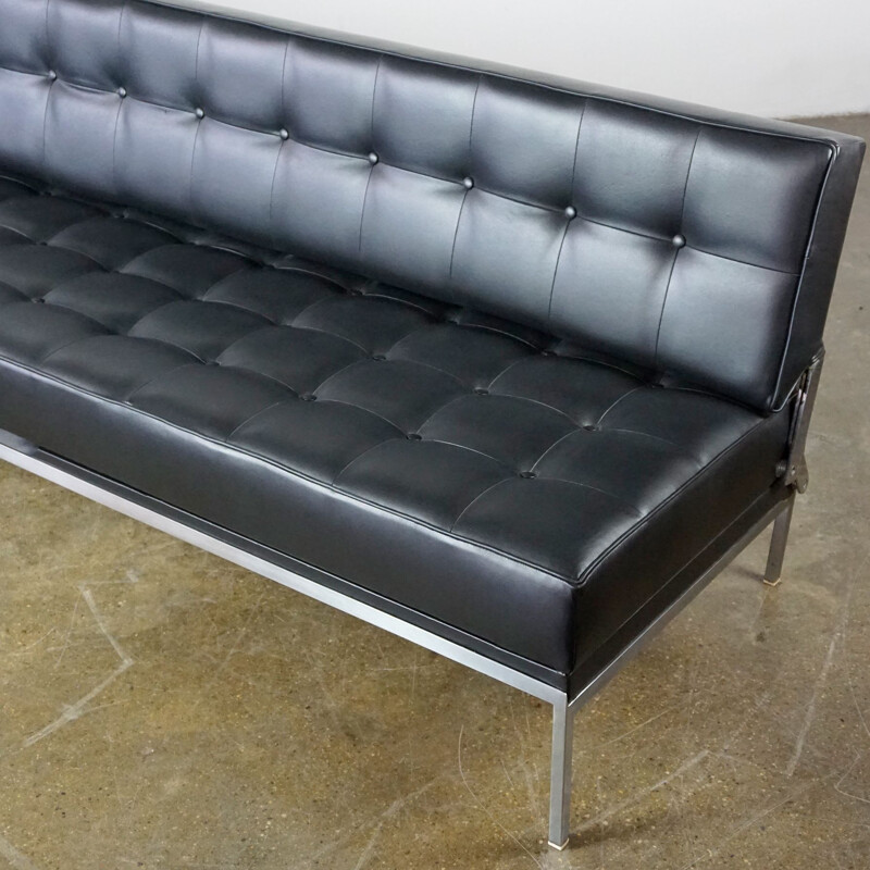 Vintage black leather Constanze sofa by Johannes Spalt for Wittmann, Austria 1960s