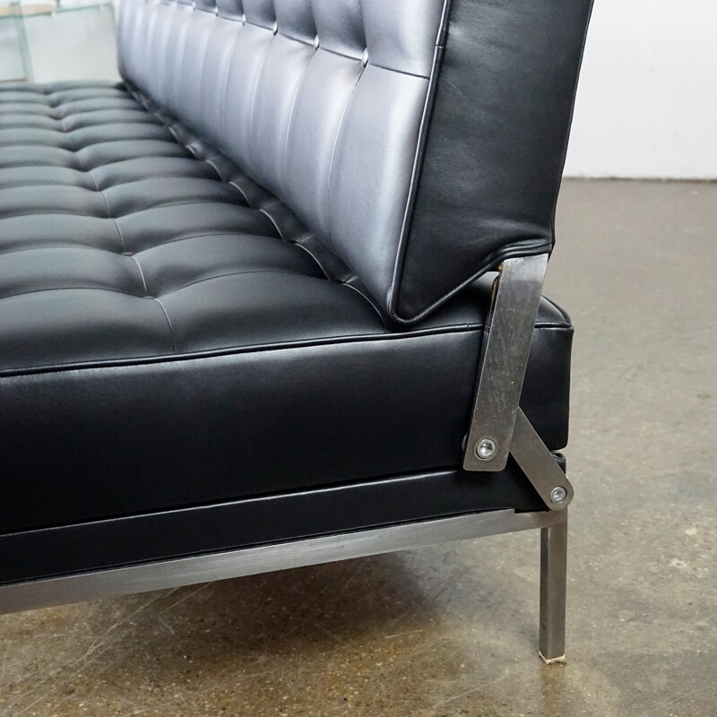 Vintage black leather Constanze sofa by Johannes Spalt for Wittmann, Austria 1960s