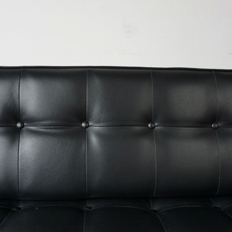Vintage black leather Constanze sofa by Johannes Spalt for Wittmann, Austria 1960s