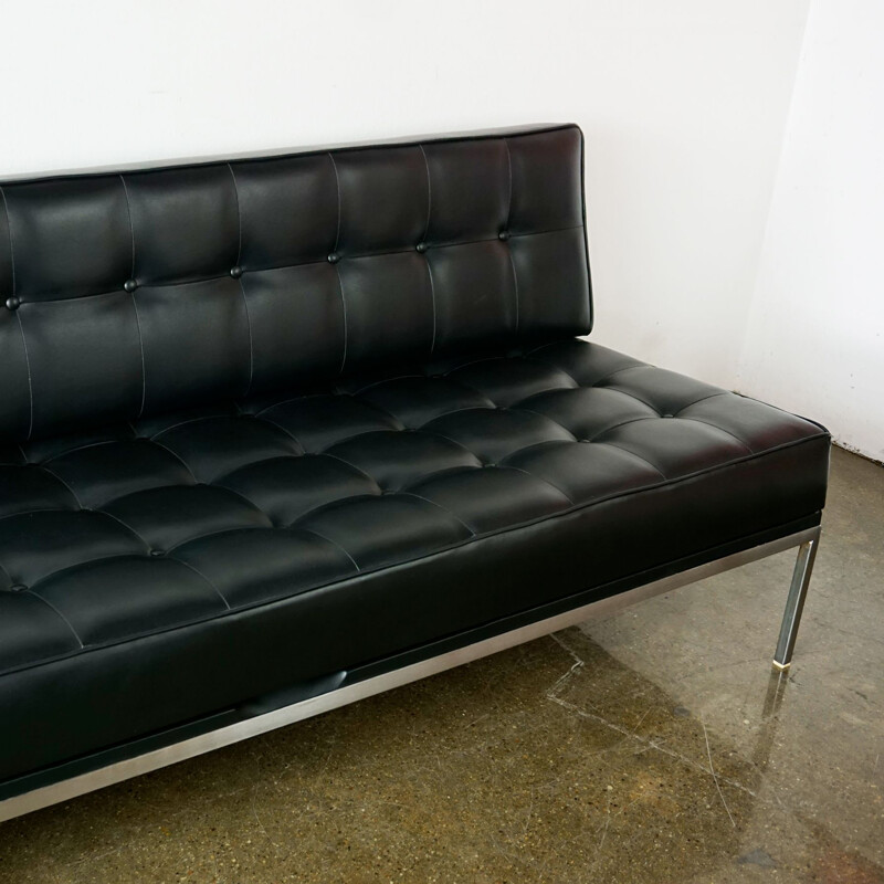 Vintage black leather Constanze sofa by Johannes Spalt for Wittmann, Austria 1960s