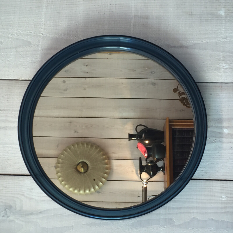 Blue plastic round mirror - 1970s