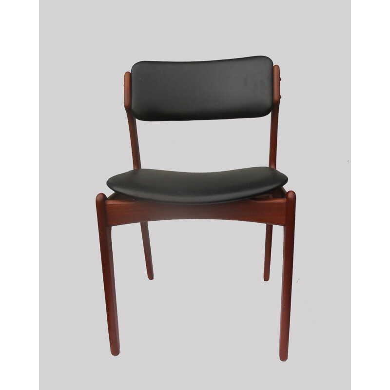 Conjunto de 6 cadeiras de couro preto vintage e teca de Erik Buch para Oddense Maskinsnedkeri, 1960