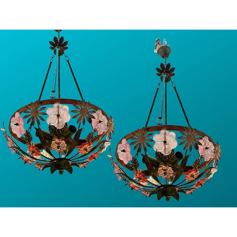 Pair of vintage Italian Murano glass pendant lamps