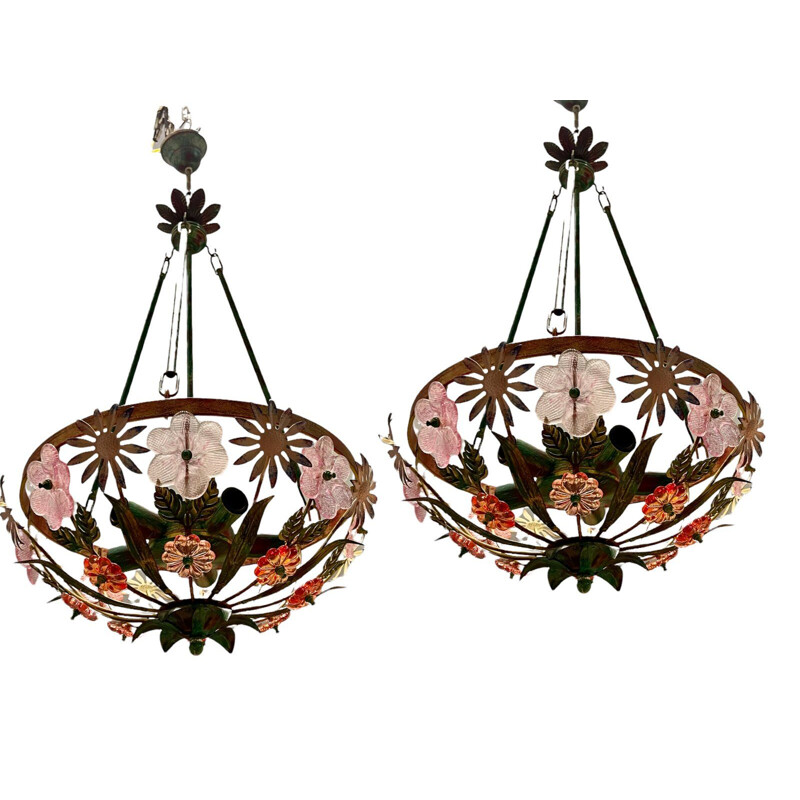 Pair of vintage Italian Murano glass pendant lamps