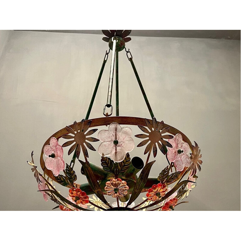 Pair of vintage Italian Murano glass pendant lamps