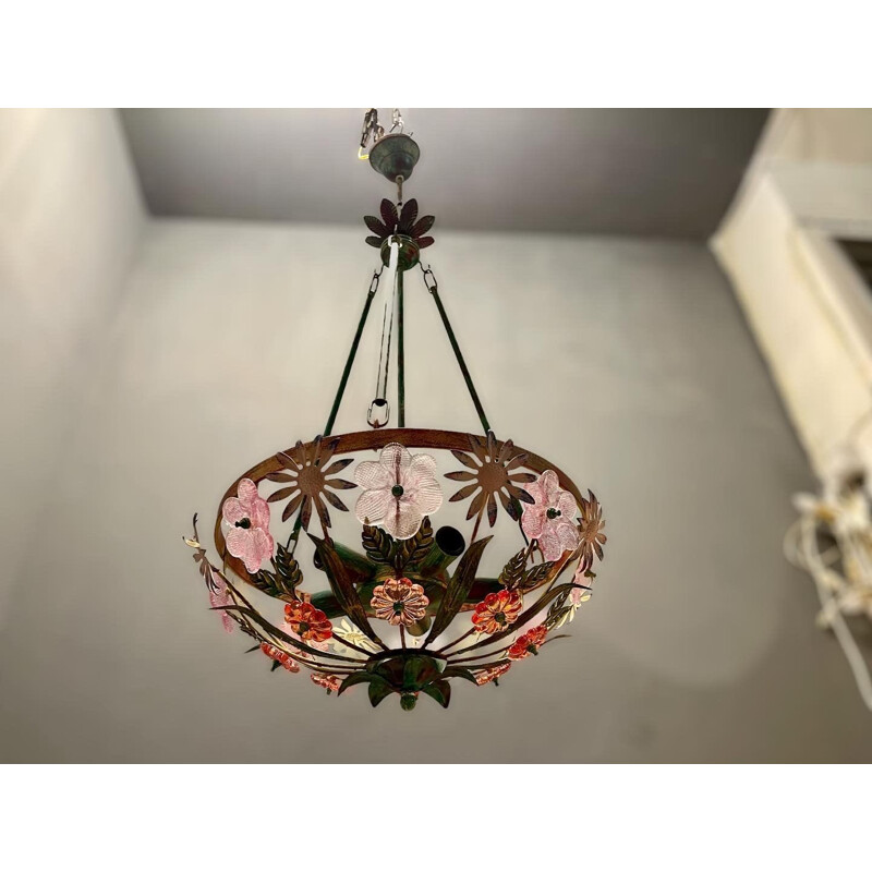 Pair of vintage Italian Murano glass pendant lamps