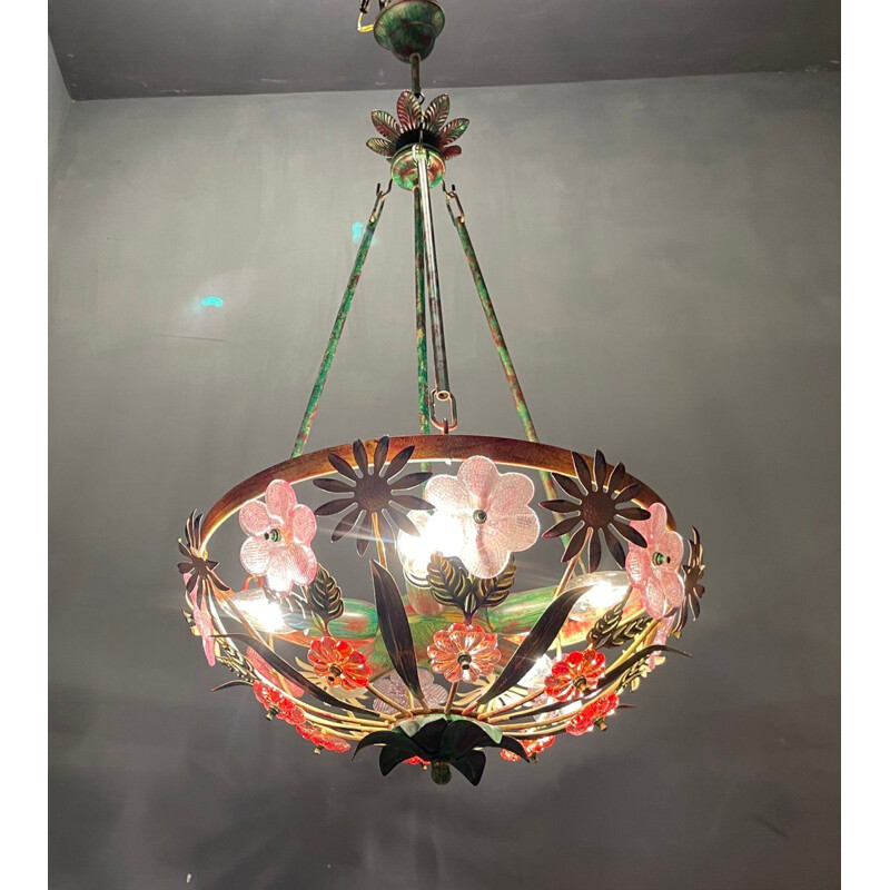 Pair of vintage Italian Murano glass pendant lamps