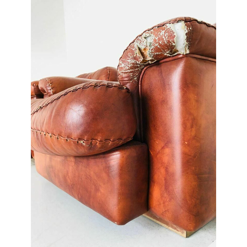 Paar vintage bruin lederen fauteuils, 1970