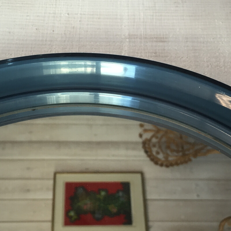 Blue plastic round mirror - 1970s