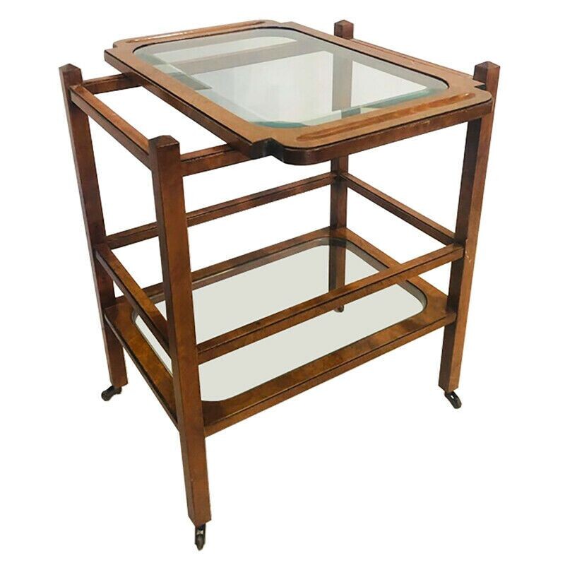 Vintage bar trolley with double beveled glass, 1950s