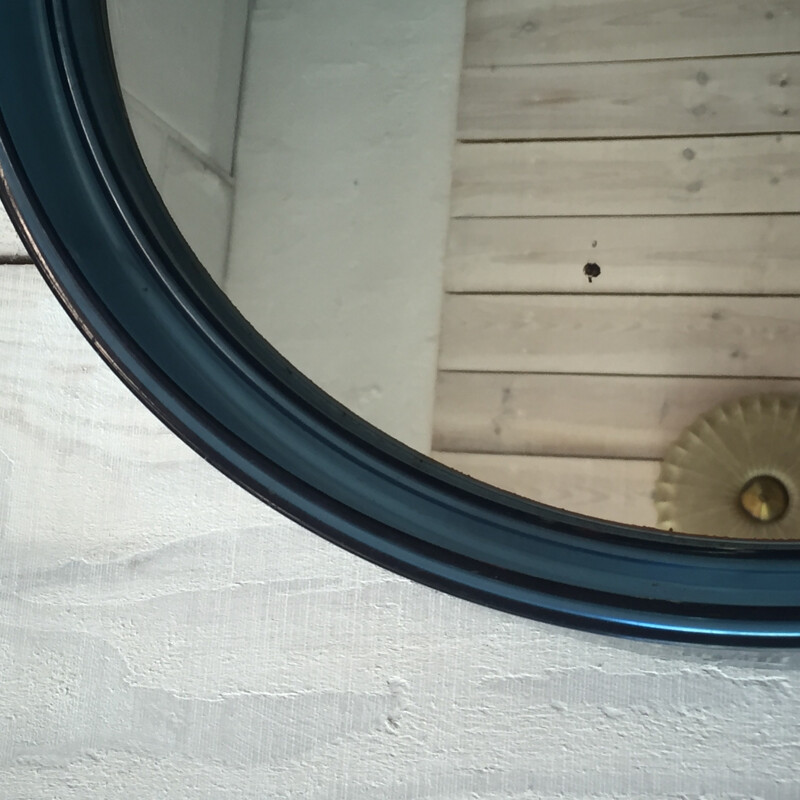 Miroir rond en plastique bleu - 1970