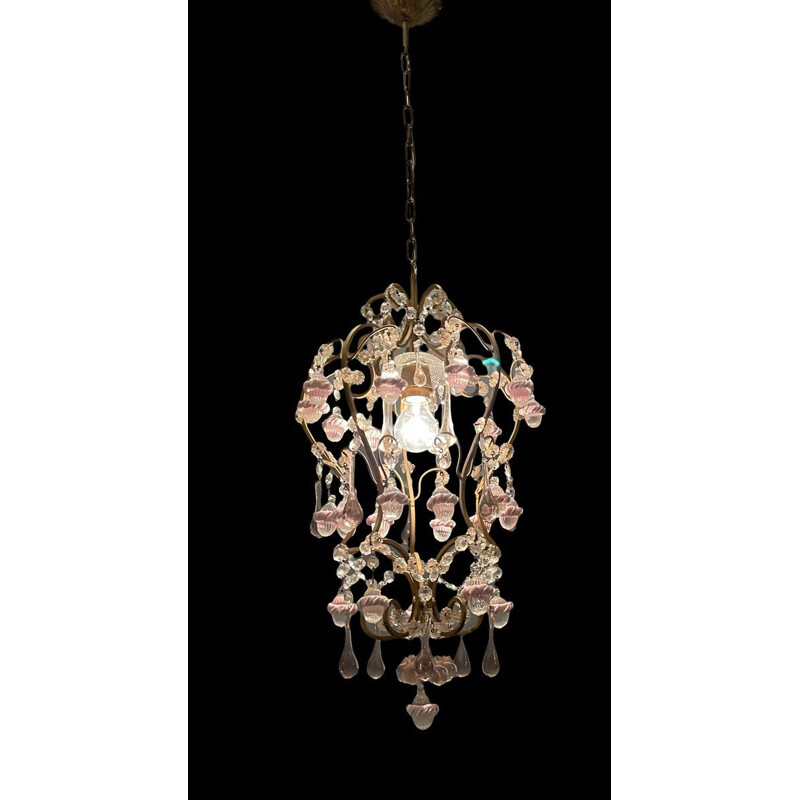 Suspension italienne vintage en verre de Murano rose