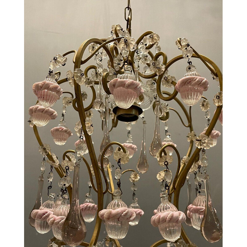 Suspension italienne vintage en verre de Murano rose