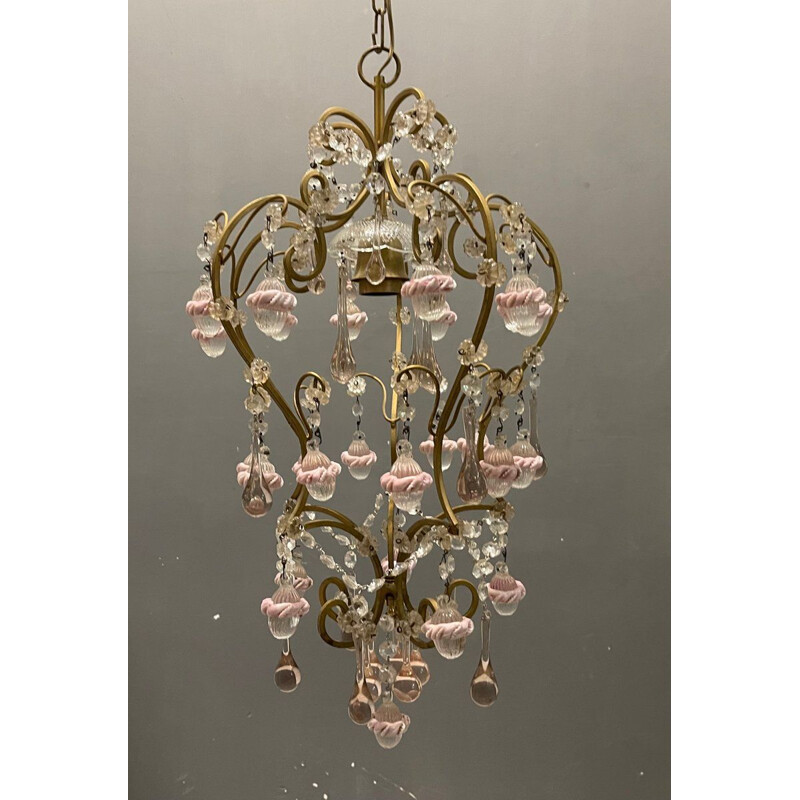 Italiaanse hanglamp in roze Murano glas