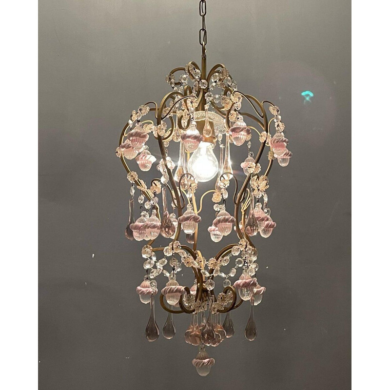 Italian vintage pink Murano glass pendant lamp