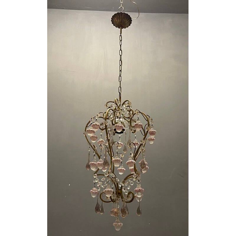 Italian vintage pink Murano glass pendant lamp