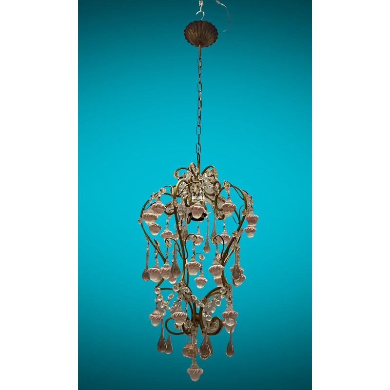 Suspension italienne vintage en verre de Murano rose