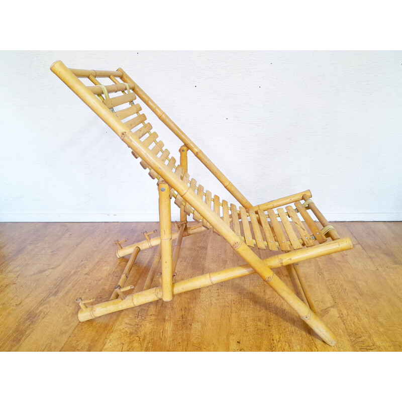 Vintage bamboo deck chair, 1970s