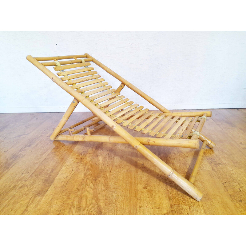 Vintage bamboo deck chair, 1970s