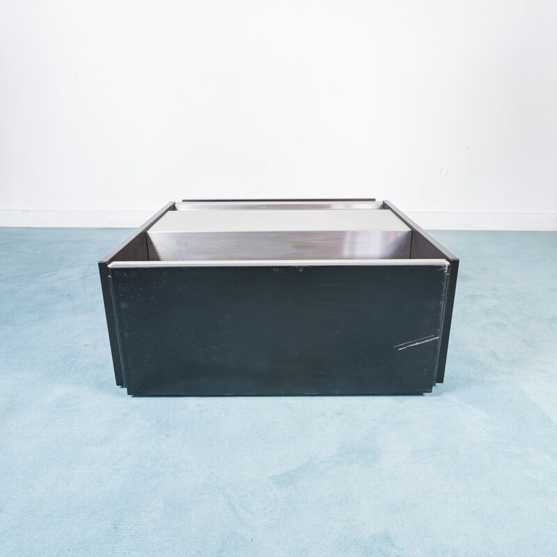 Square vintage coffee table in metal and black lacquered wood, 1970