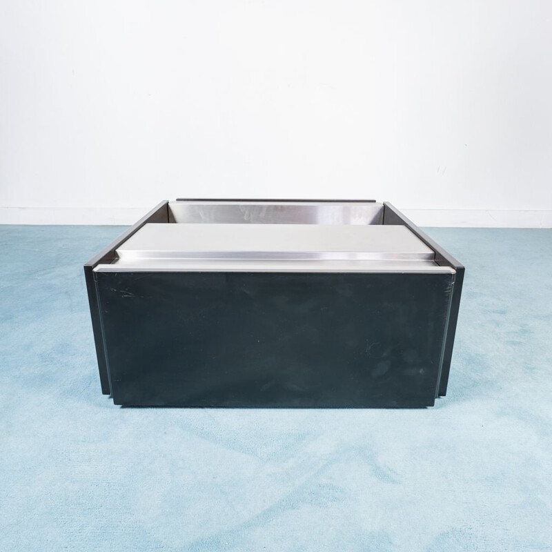 Square vintage coffee table in metal and black lacquered wood, 1970