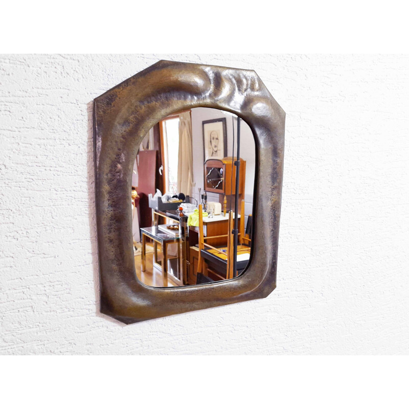 Miroir anthroposophique vintage en laiton cuivré, 1950