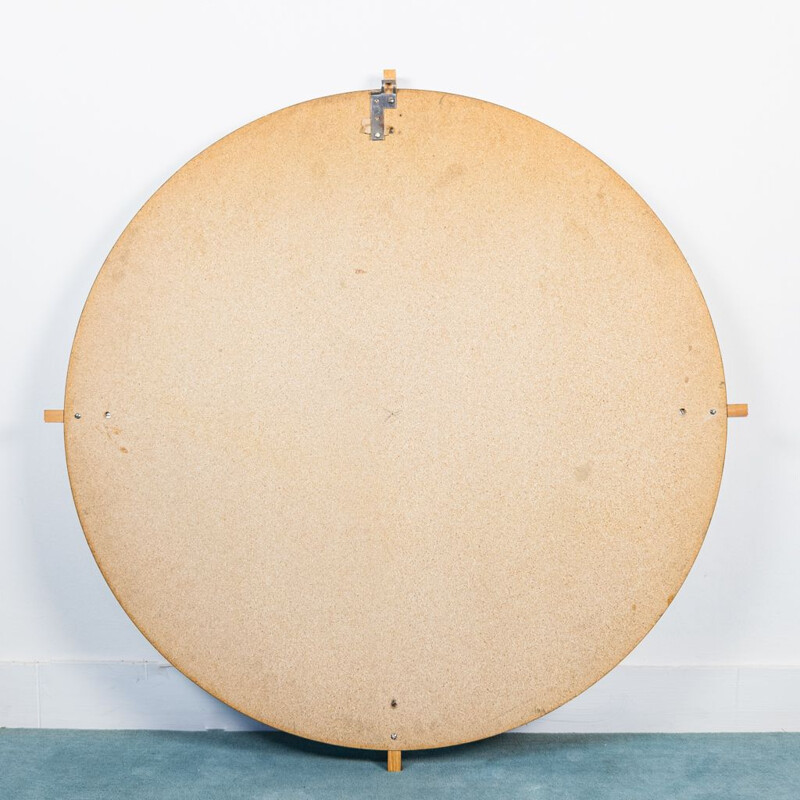 Miroir rond vintage avec inserts en bois, 1970