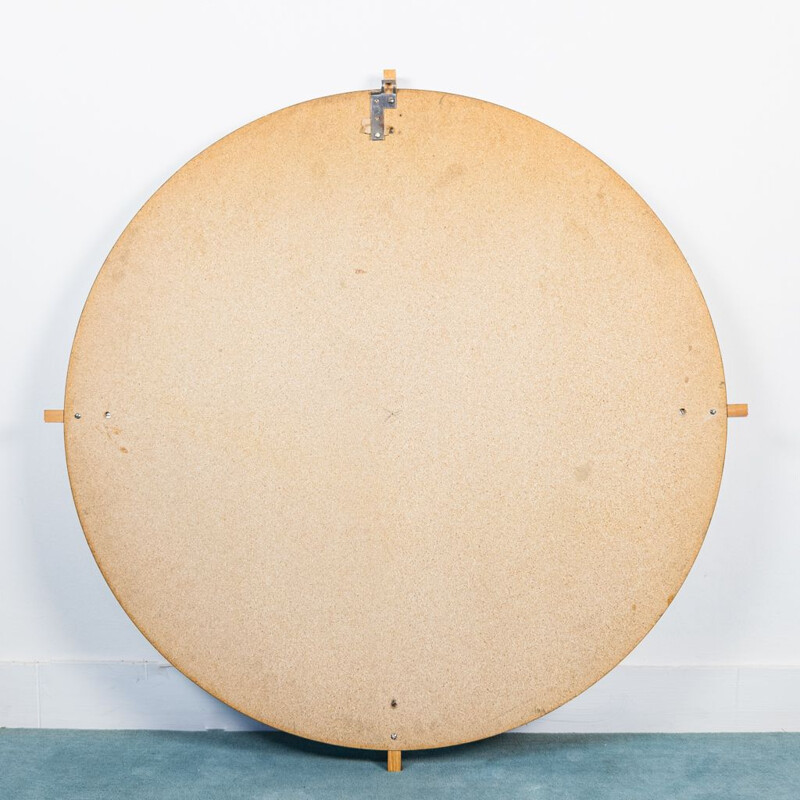 Vintage round mirror with wooden inserts, 1970s