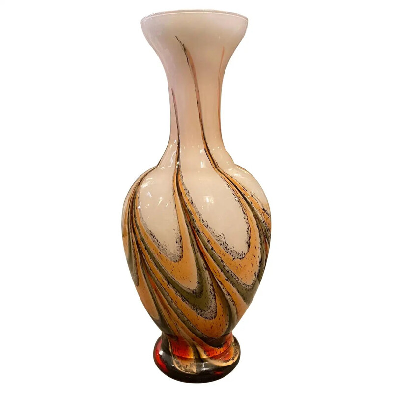 Vase italien vintage en verre orange et brun, 1970