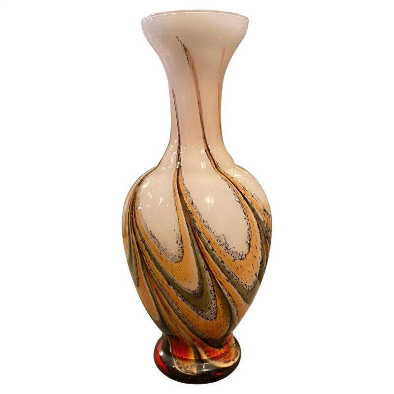 Italienische Vintage-Vase aus orangem und braunem Glas, 1970